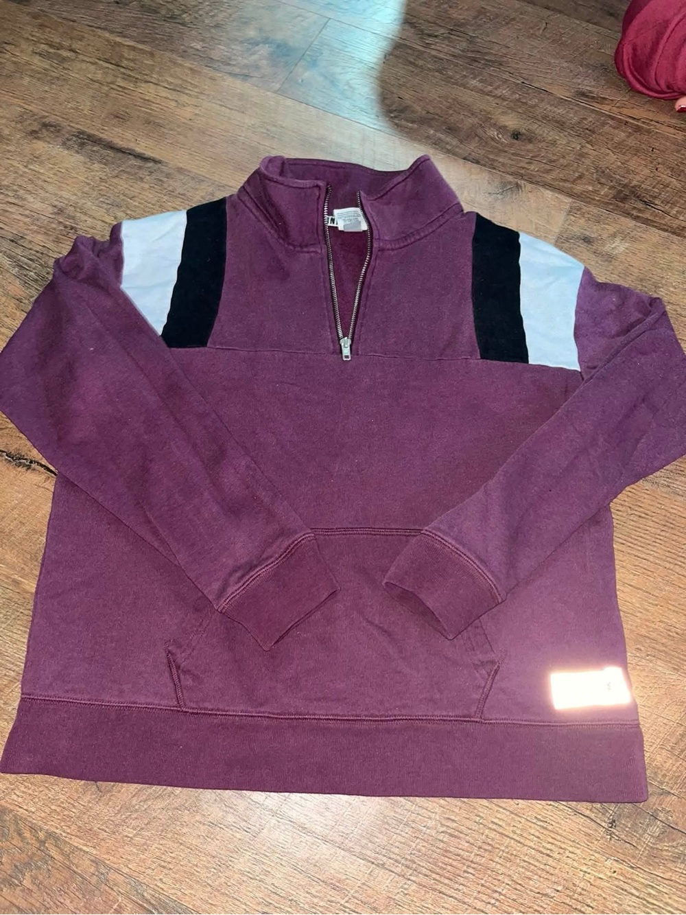 PINK Victoria's Secret Maroon Quarter-Zip Pullover with Black & White Panels